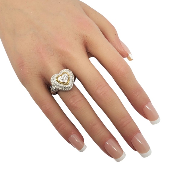 Judith Ripka Sterling Silver and Gold Tone CZ Pave Heart Ring Size 7 #21041 - Picture 10 of 10
